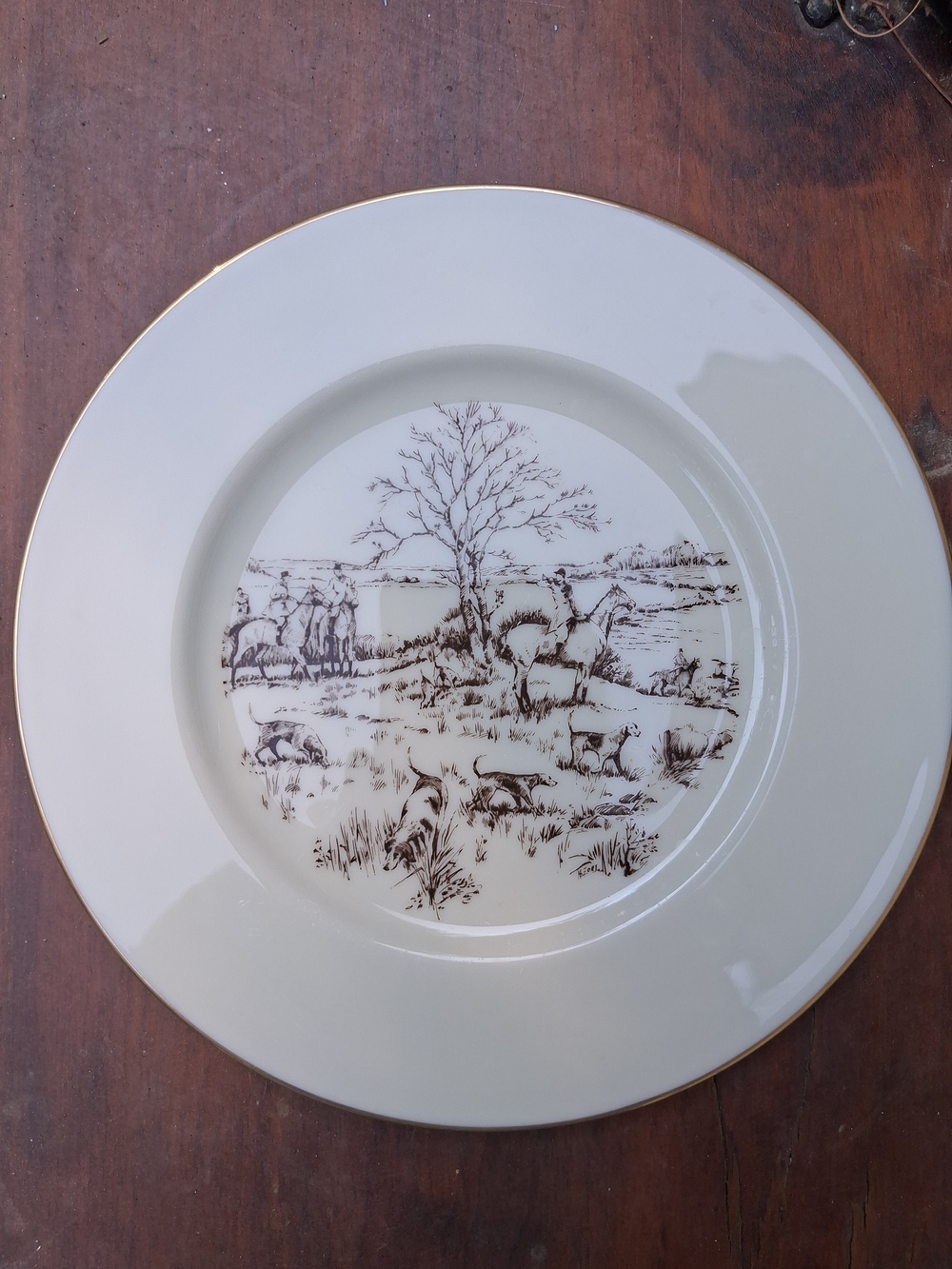 Vintage Lenox Special Fox Hunting Scene 8⅜" Salad Plate Gold Trim Made in USA